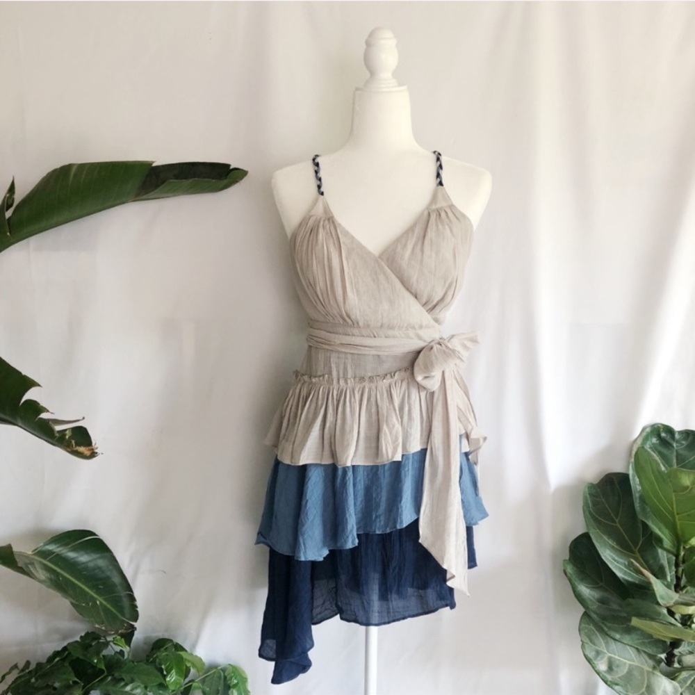 Aniina Blue Ombré Tiered Ruffle Wrap Dress